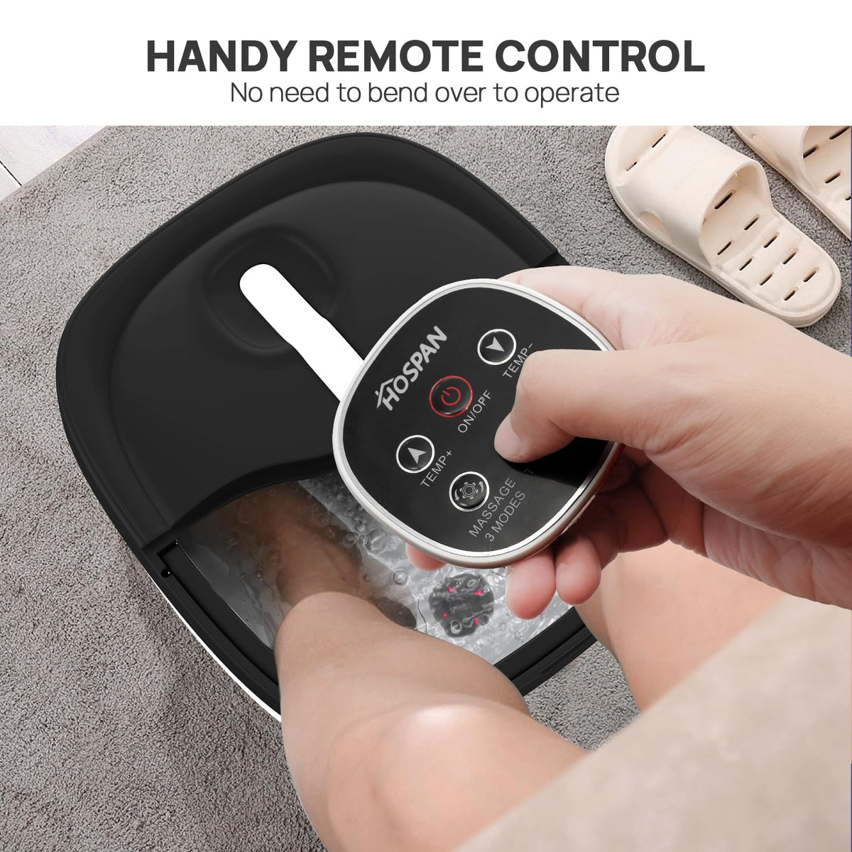 HOSPAN Collapsible Electric Foot Spa with Heat, Bubbles, Massage and Remote