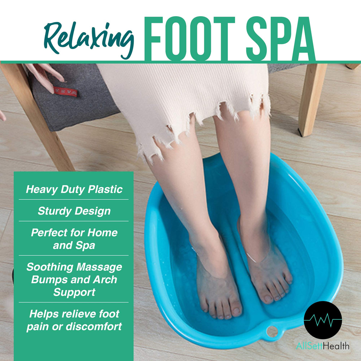 AllSett Health Extra-Large Foot Soaking Bath Basin with Massage Bottom