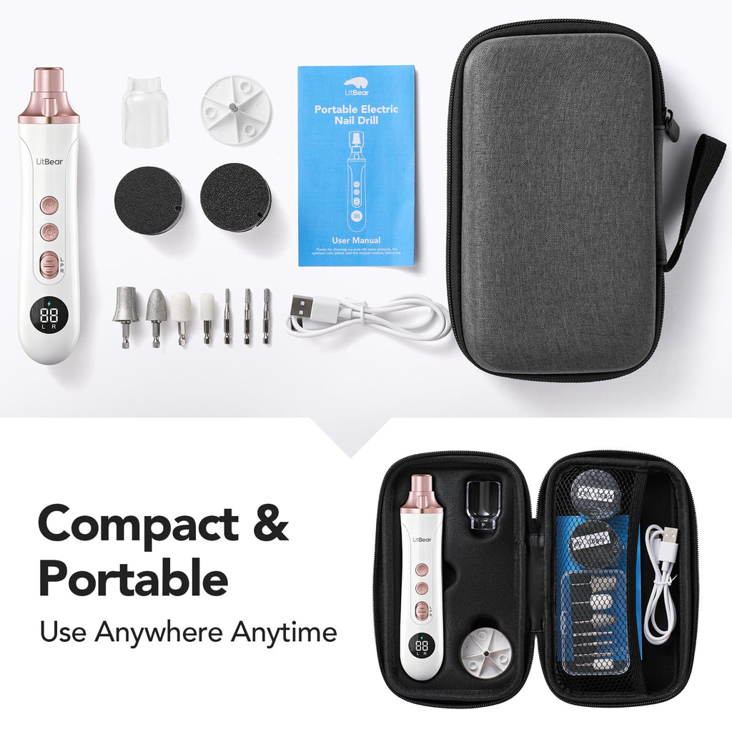 LitBear Cordless Electric Nail Drill and File Set for Manicure and Pedicure