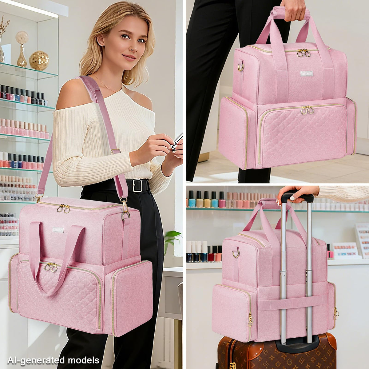 Nail Polish Organizer Bag with Removable Cases and Lamp Storage