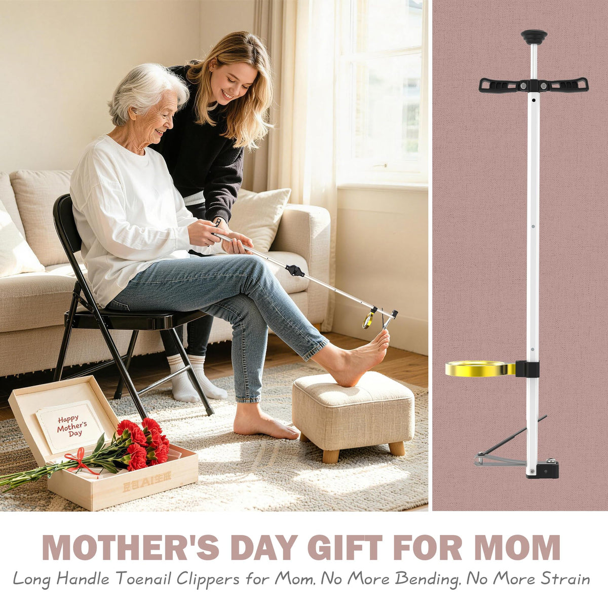 DEPSUNNY Foldable Long-Handled Toenail Clipper with Adjustable Magnifier