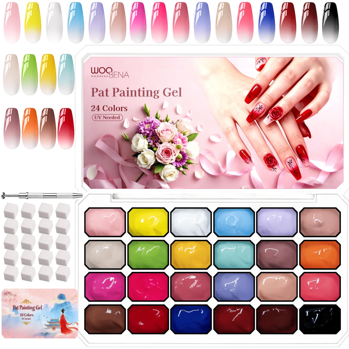 Woobena Pat Pat Gel Nail Polish Set, 24-Color Ombre Nail Art Palette