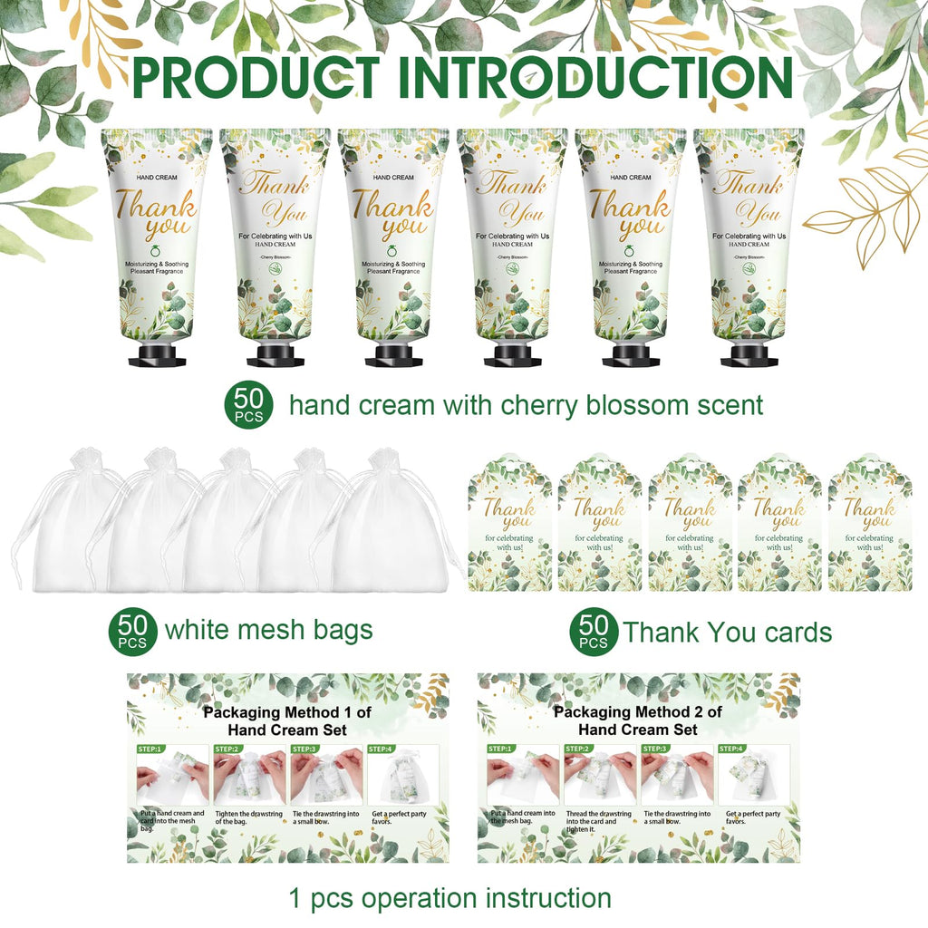 50 Pack Bulk Hand Cream Gift Sets with Organza Bags and Thank You Cards