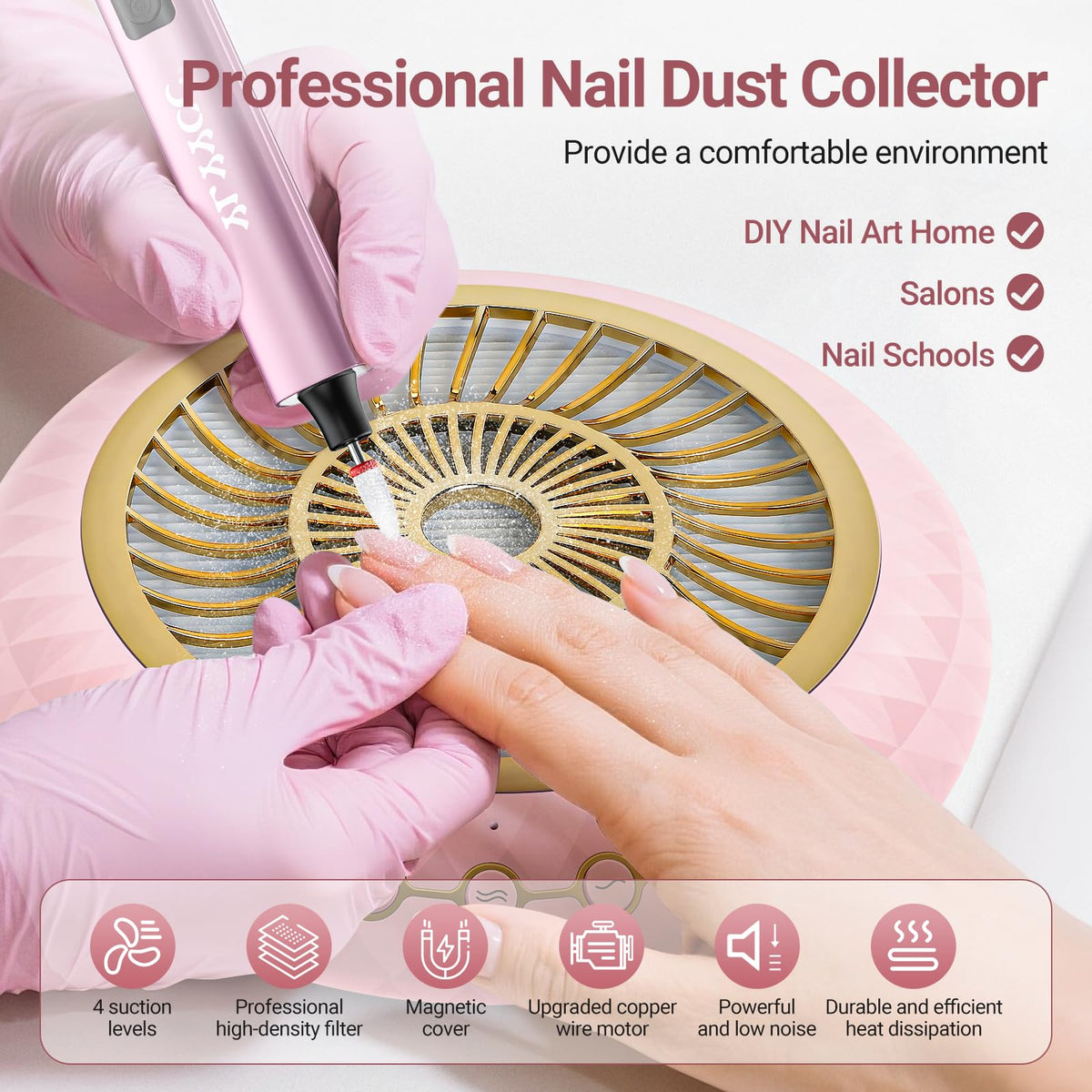Professional Nail Dust Collector with 5000 RPM Suction and Reusable Filter
