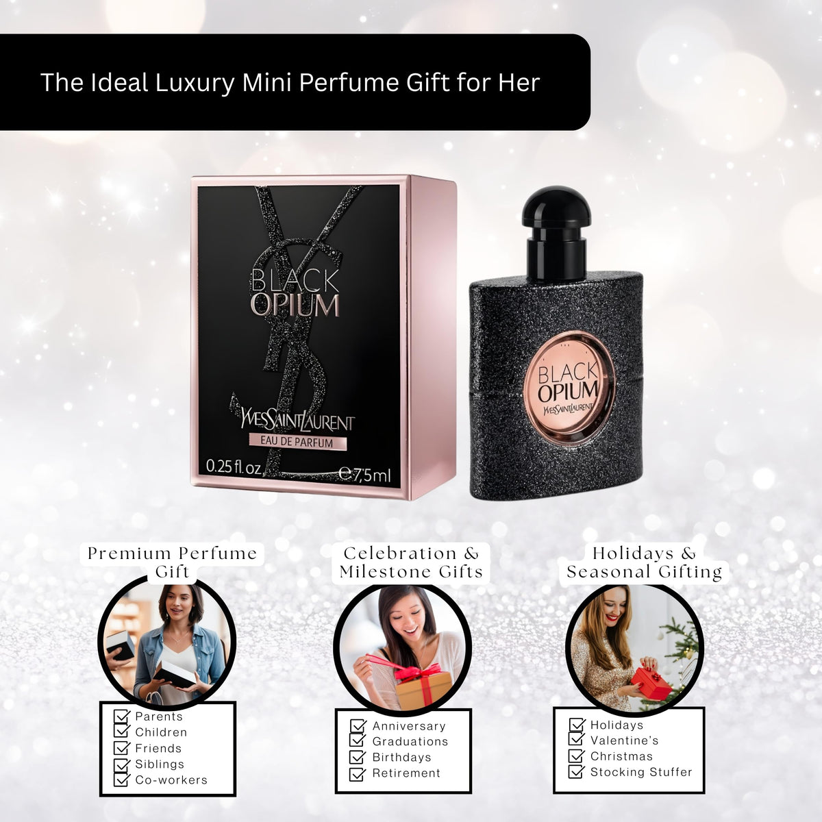 Yves Saint Laurent Black Opium Mini Perfume for Women, 0.25 Oz