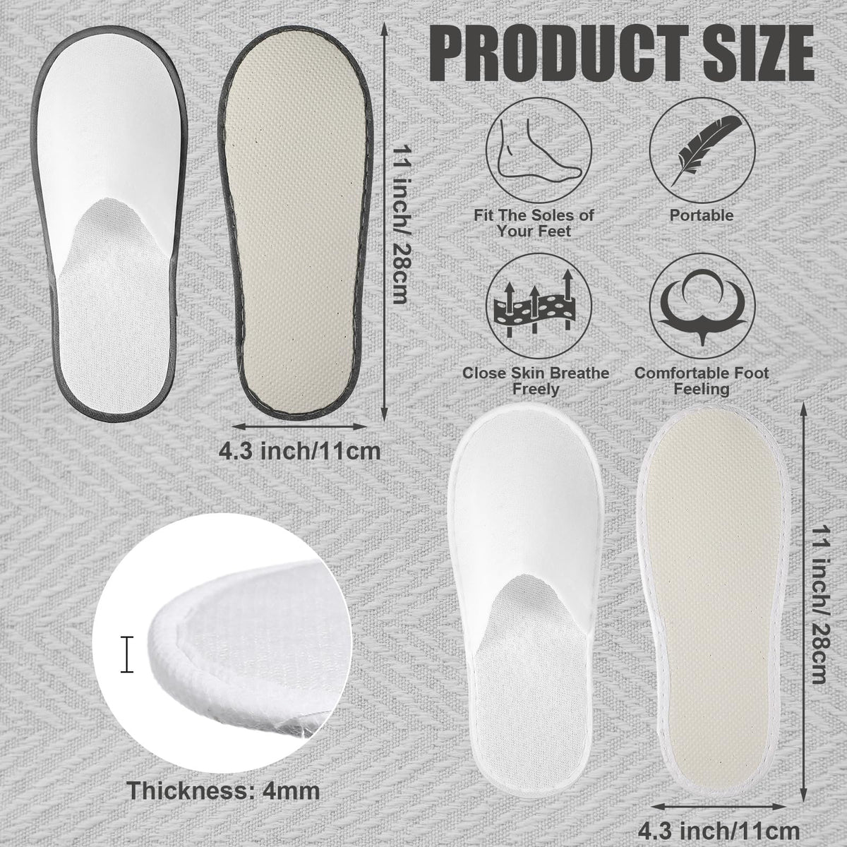 Ramede Non-Slip Disposable Fluffy Closed-Toe Slippers