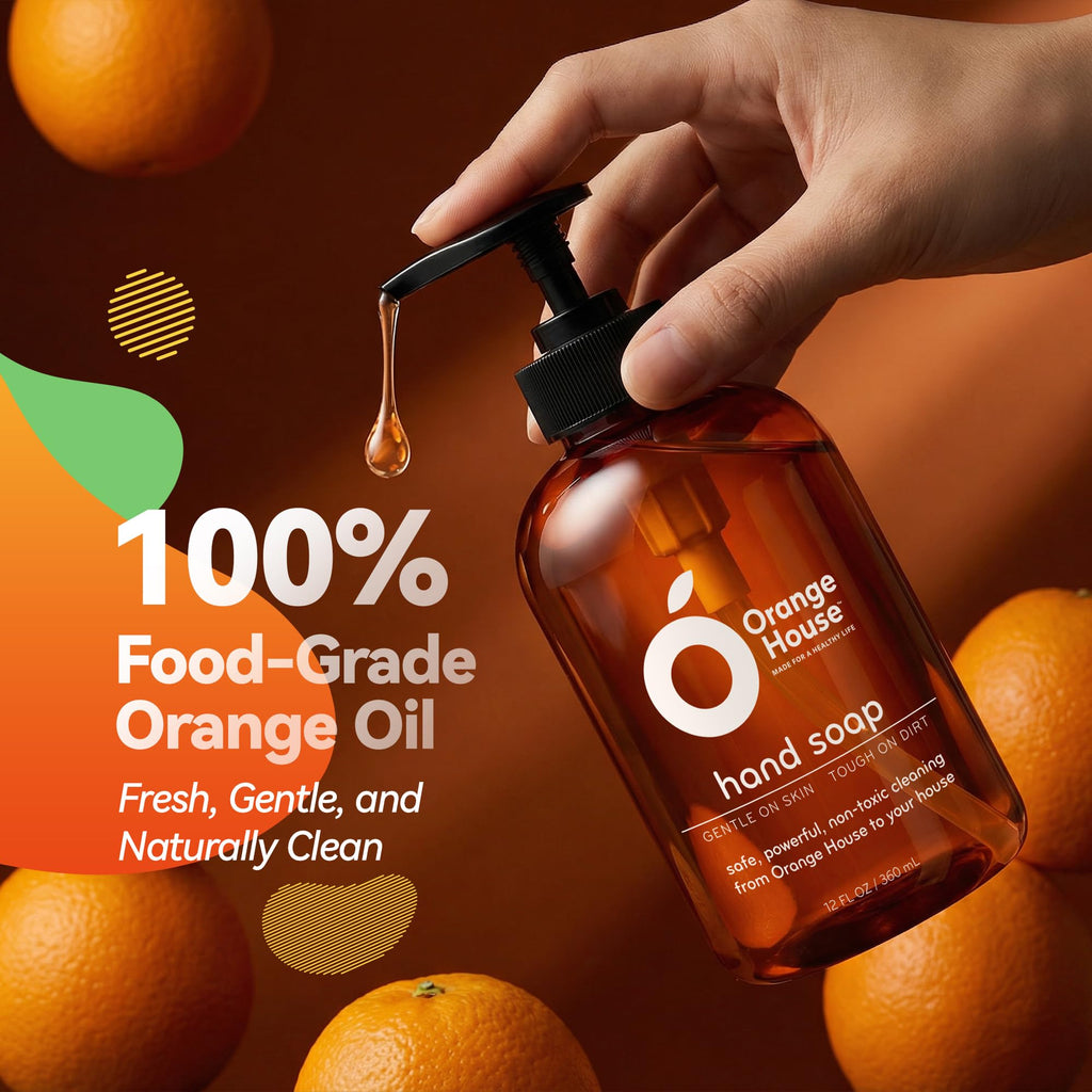 ORANGE HOUSE Hand Soap, 12 Fl Oz, Cold-Pressed Orange Oil, Moisturizing Citrus Formula