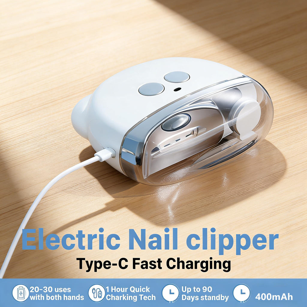 Electric Nail Clipper and Trimmer with LED Light, Filing and Rechargeable Design - White