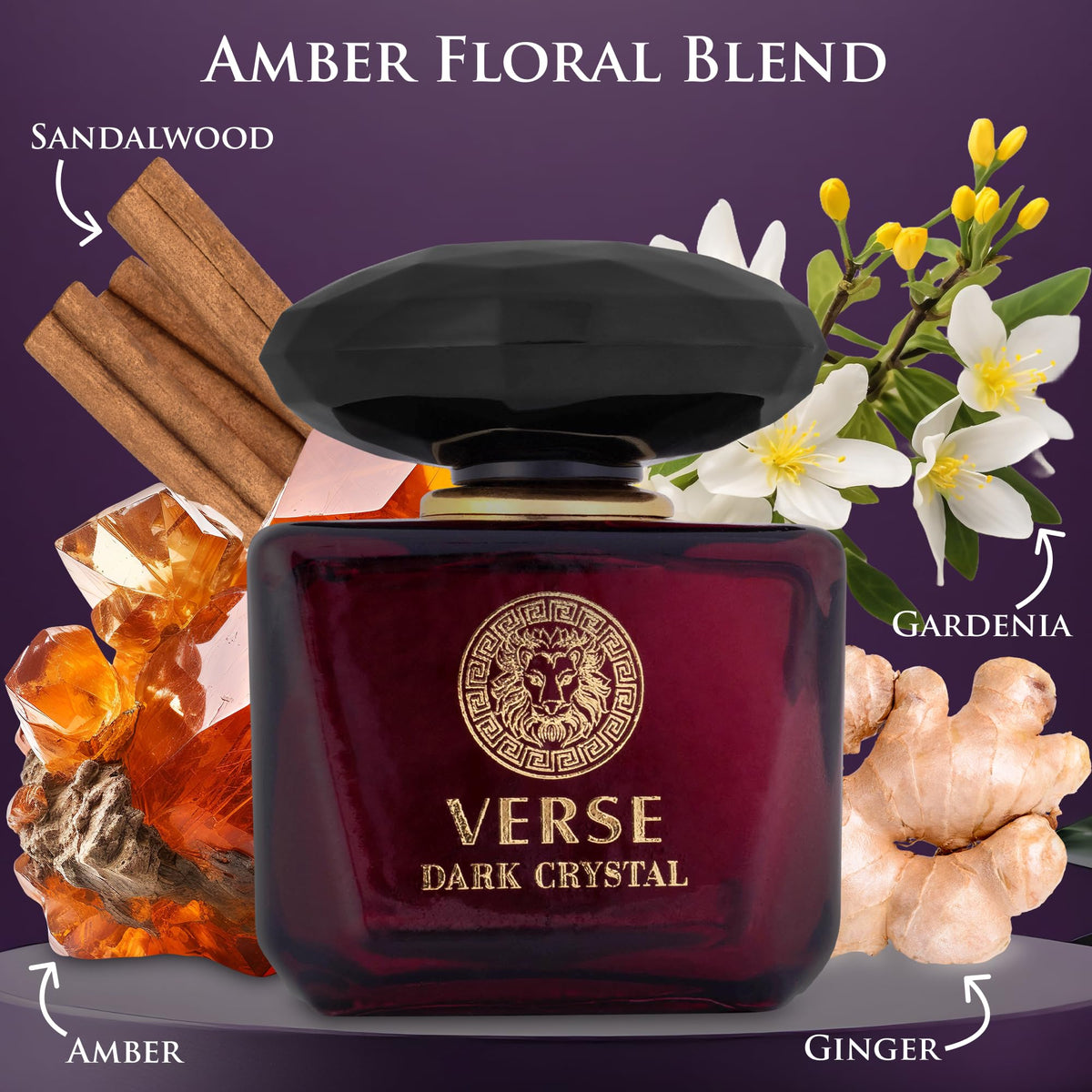 NovoGlow Verse Dark Crystal Women's Amber Floral Perfume, 3.4 fl oz