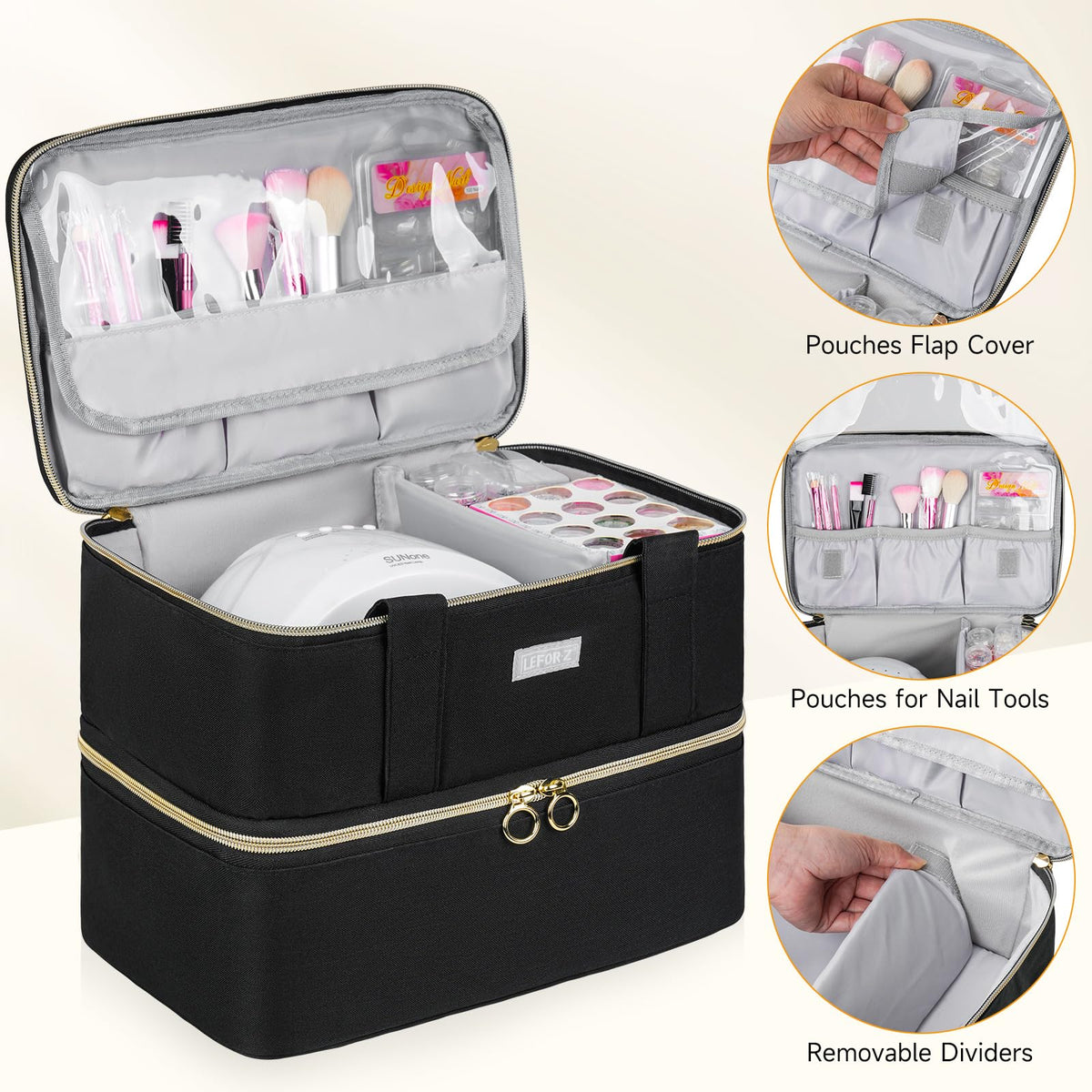 Nail Polish Organizer Bag for 40+ Bottles with Double-Layer Storage