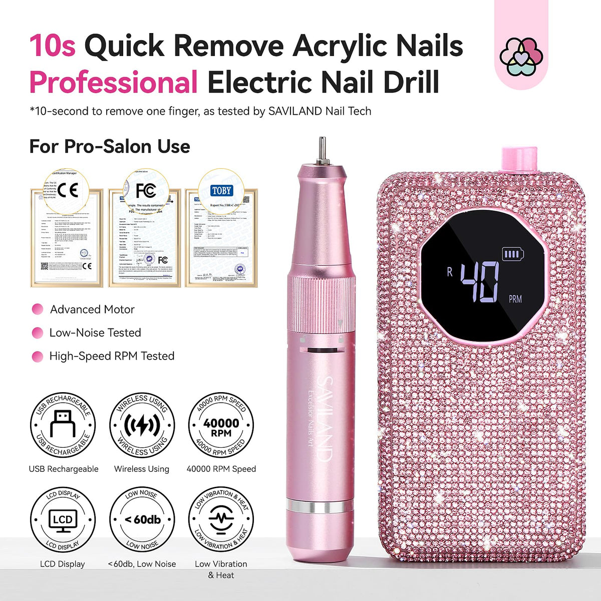 SAVILAND Professional 40000 RPM Portable Rechargeable Nail Drill Kit
