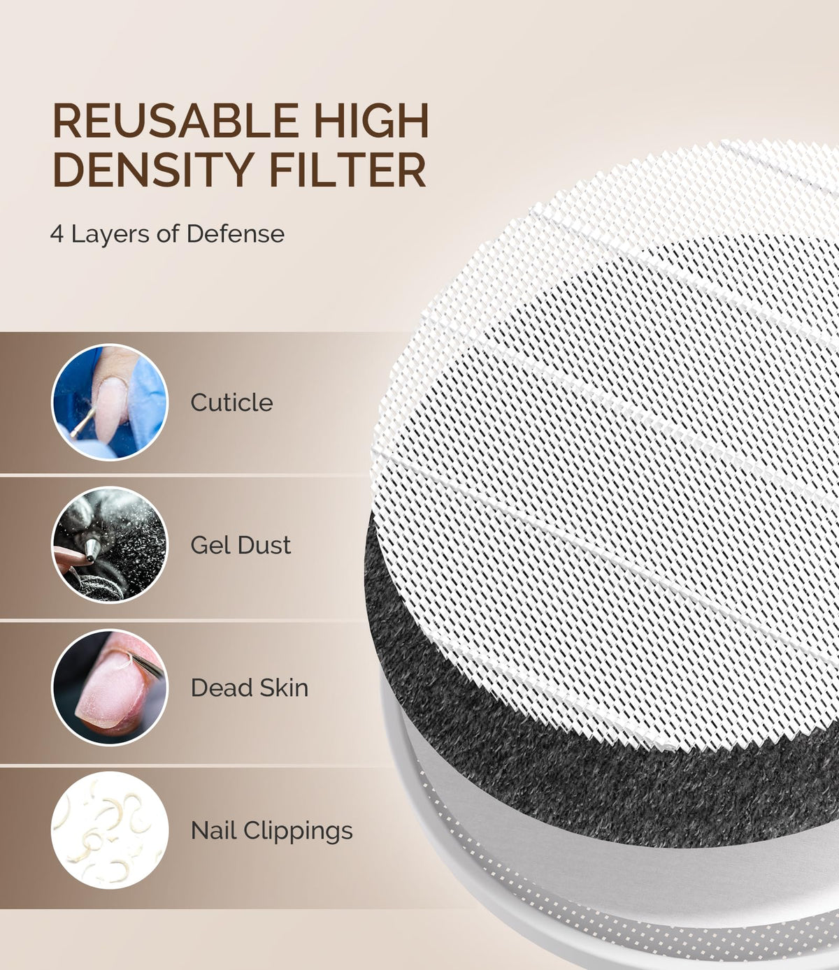 Portable Nail Dust Collector with Reusable Filter