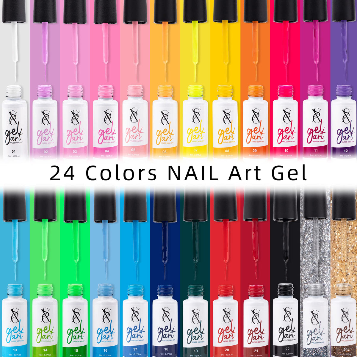 SXC Cosmetics Gel Liner Nail Polish Set with Built-In Fine Brush