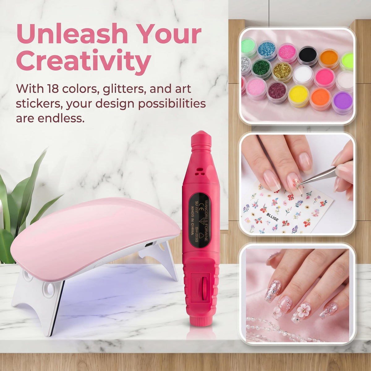 Professional Acrylic Nail Kit with UV Lamp, Drill & Nail Art Tools