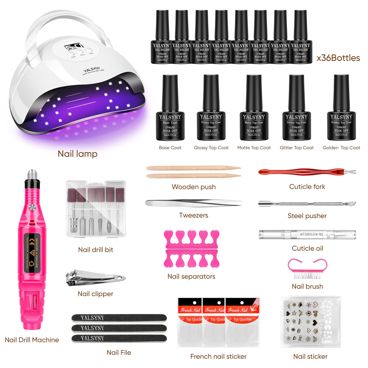 Gel Nail Polish Kit with UV Nail Lamp, Drill, Top Coats and Manicure Tools