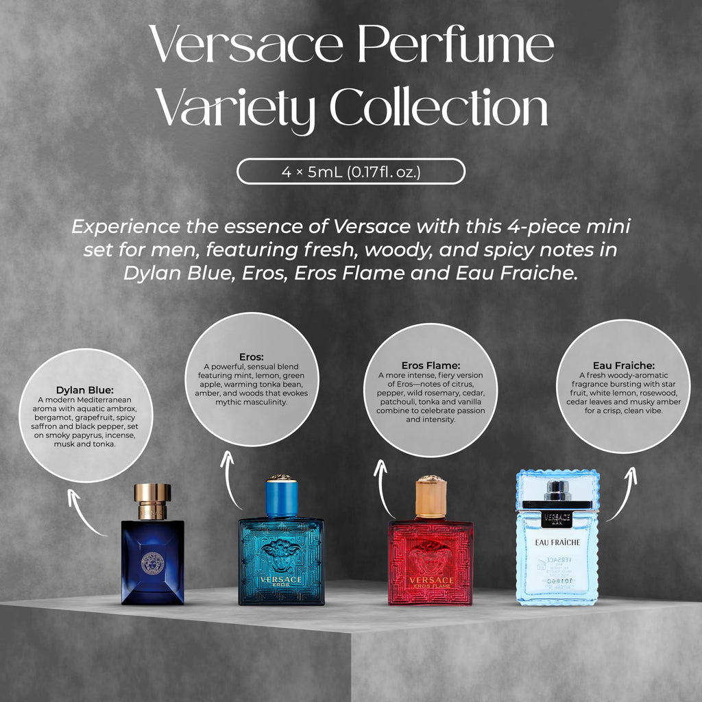 Versace Men's 4-Piece Mini Fragrance Gift Set with Travel-Size Sampler