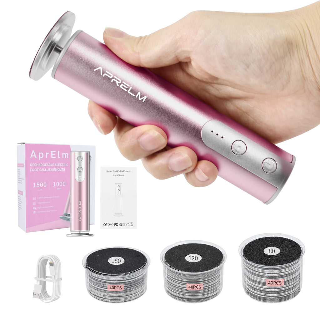 APRELM Rechargeable Electric Foot Callus Remover with 3-Grit Sandpaper Discs
