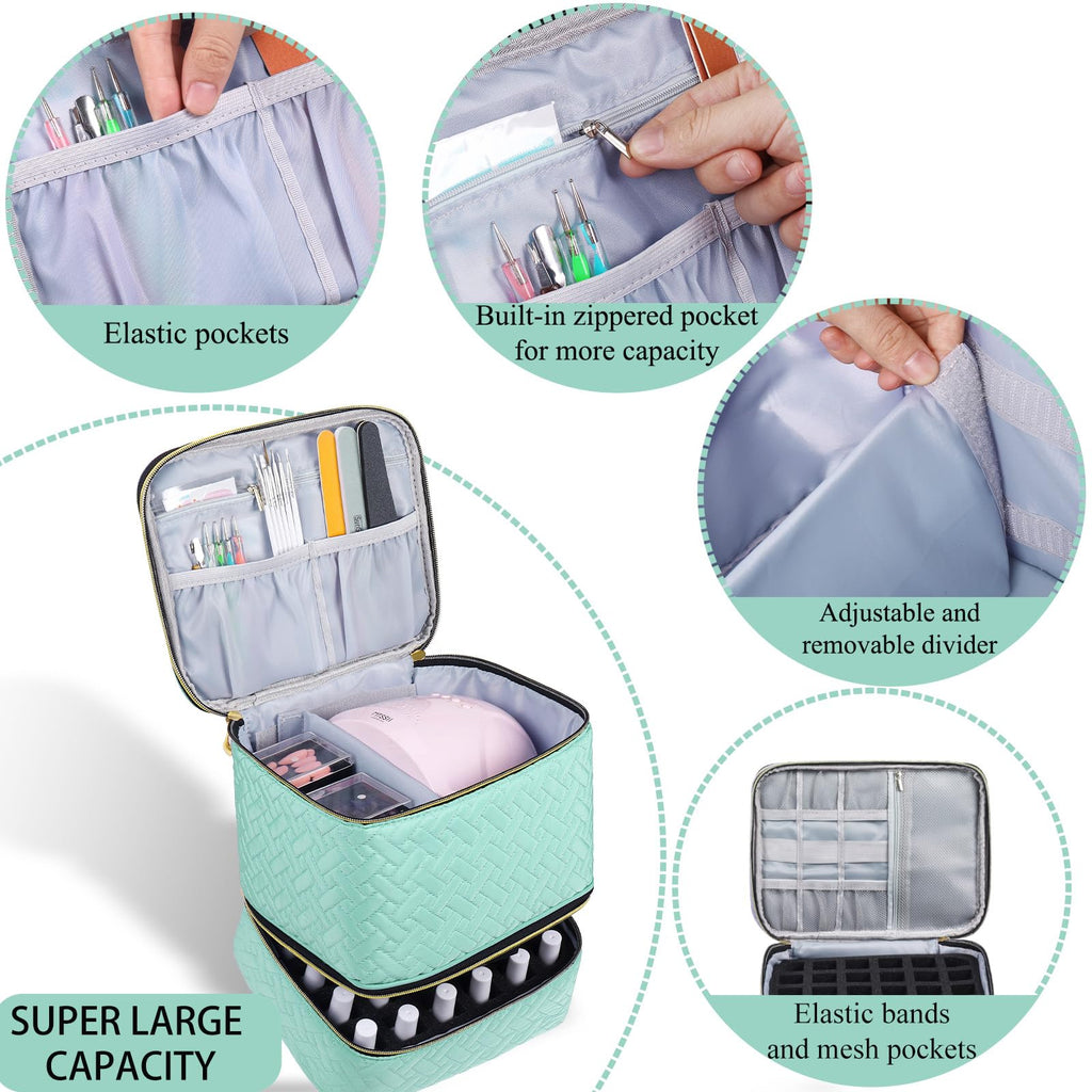 Nail Polish Organizer Double-Layer Storage Bag for Bottles and Nail Lamp