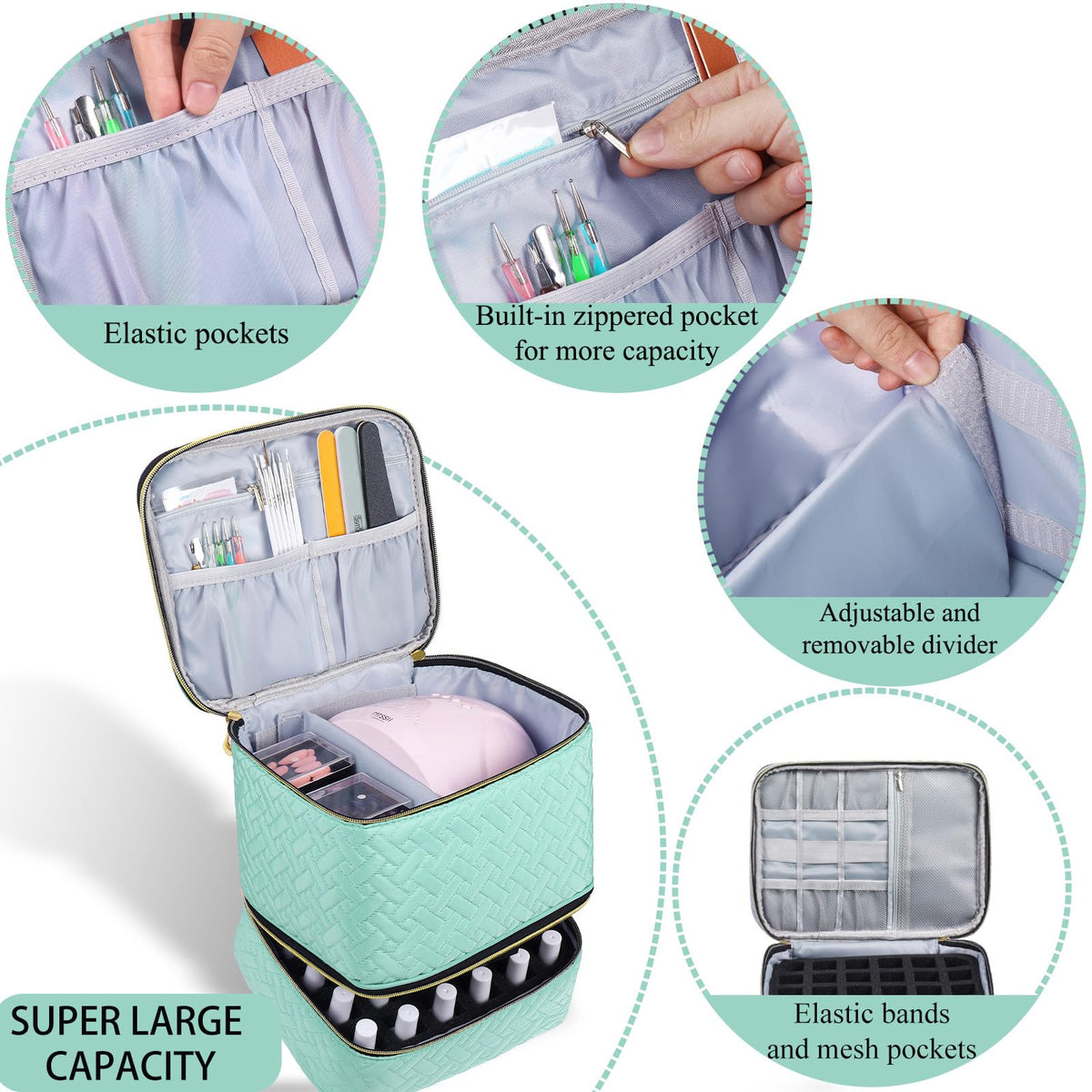 Nail Polish Organizer Double-Layer Storage Bag for Bottles and Nail Lamp