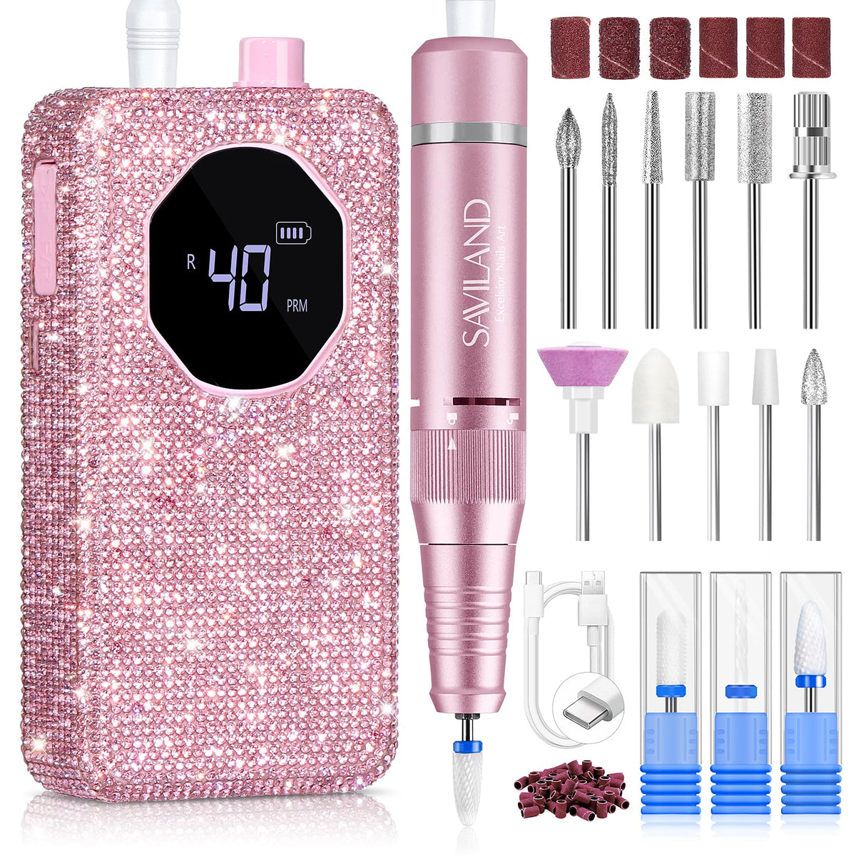 SAVILAND Professional 40000 RPM Portable Rechargeable Nail Drill Kit