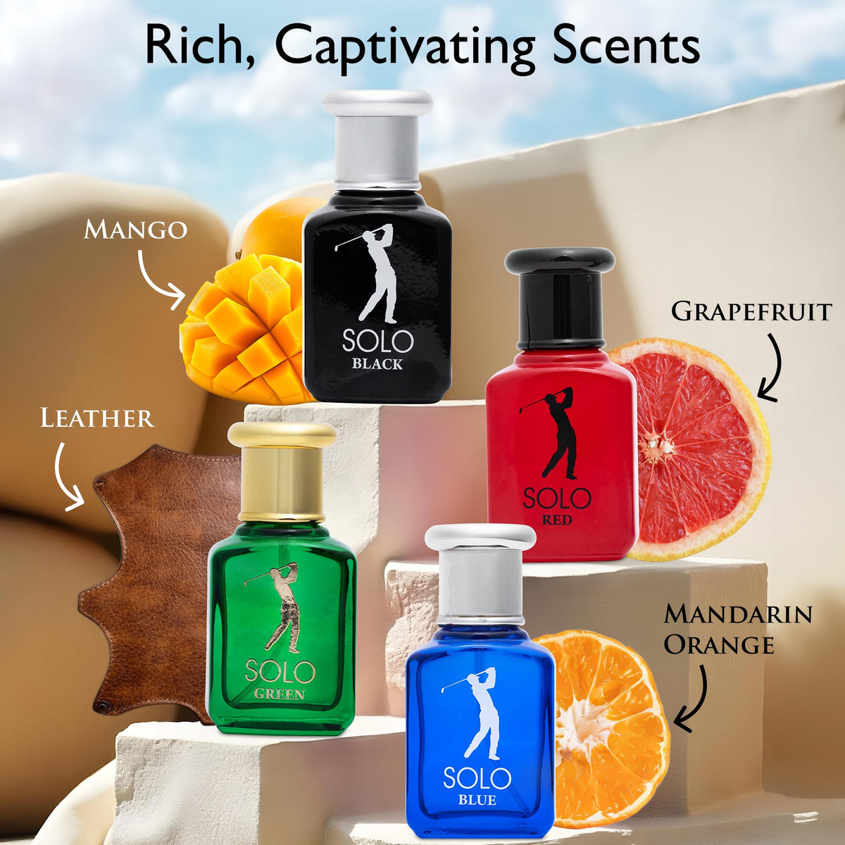 NovoGlow Solo 4-Piece Mini Fragrance Set for Men, Woody Citrus Spicy Scents