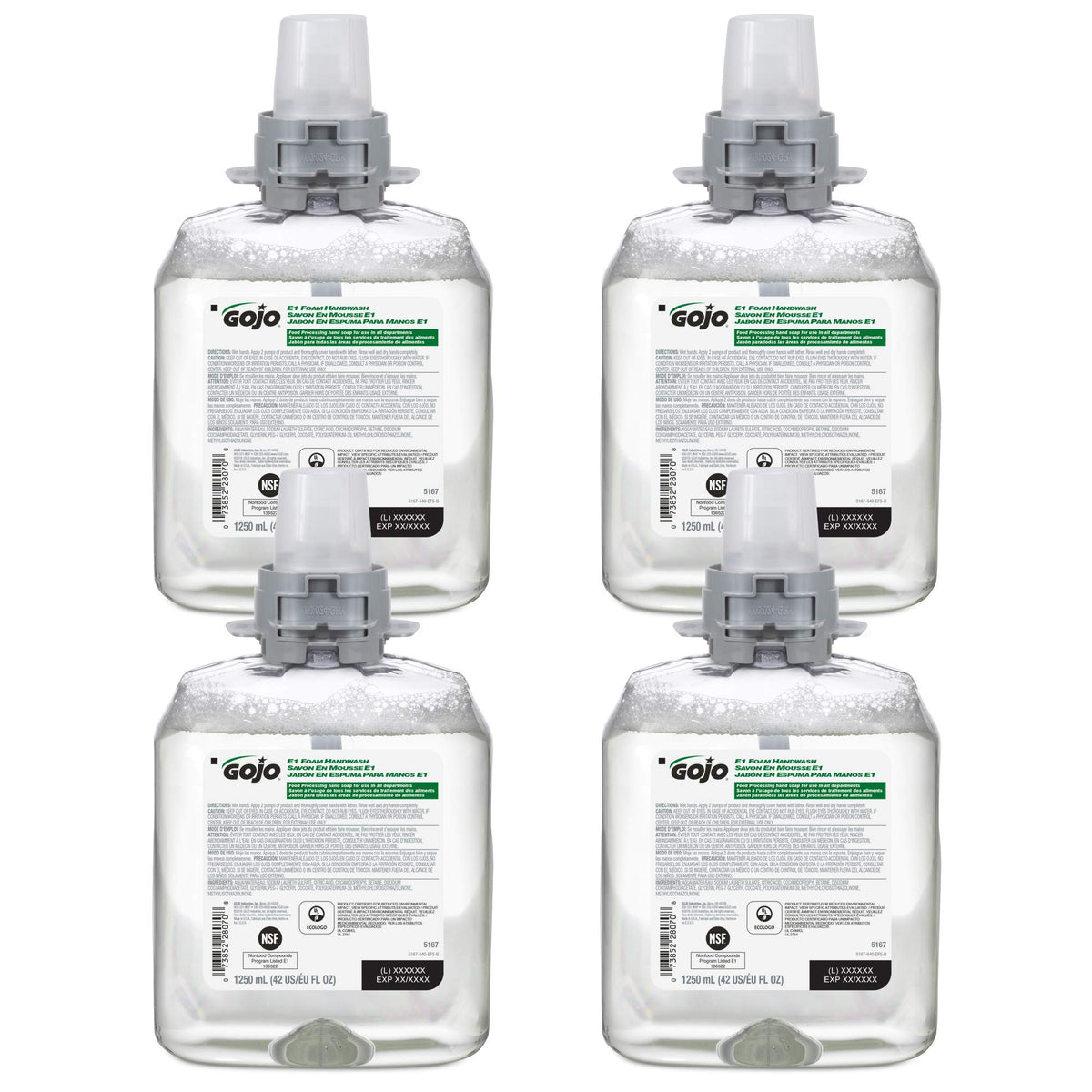 GOJO FMX-12 E1 Foam Handwash Refill, Fragrance-Free, 4 x 1250 mL