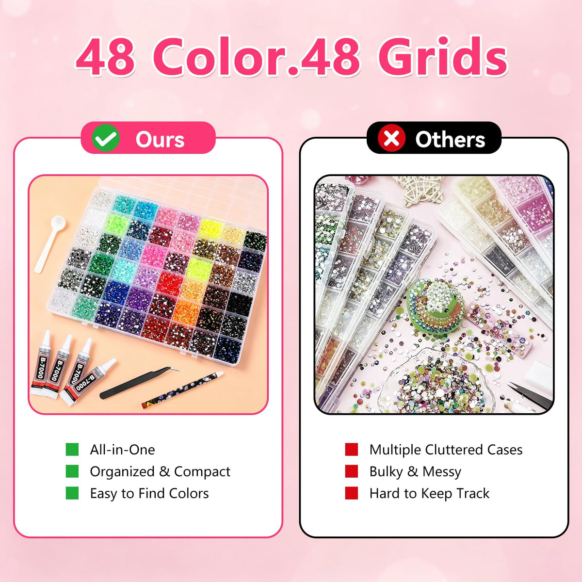 FFPTBNYX 48,000-Piece 3mm Resin Rhinestone Bedazzling Kit, 48 Colors & Tools