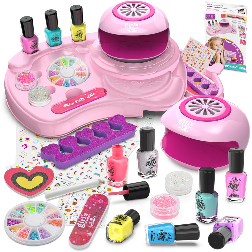 Amagoing Kids Nail Art Studio Kit with Peelable Polish and Nail Dryer