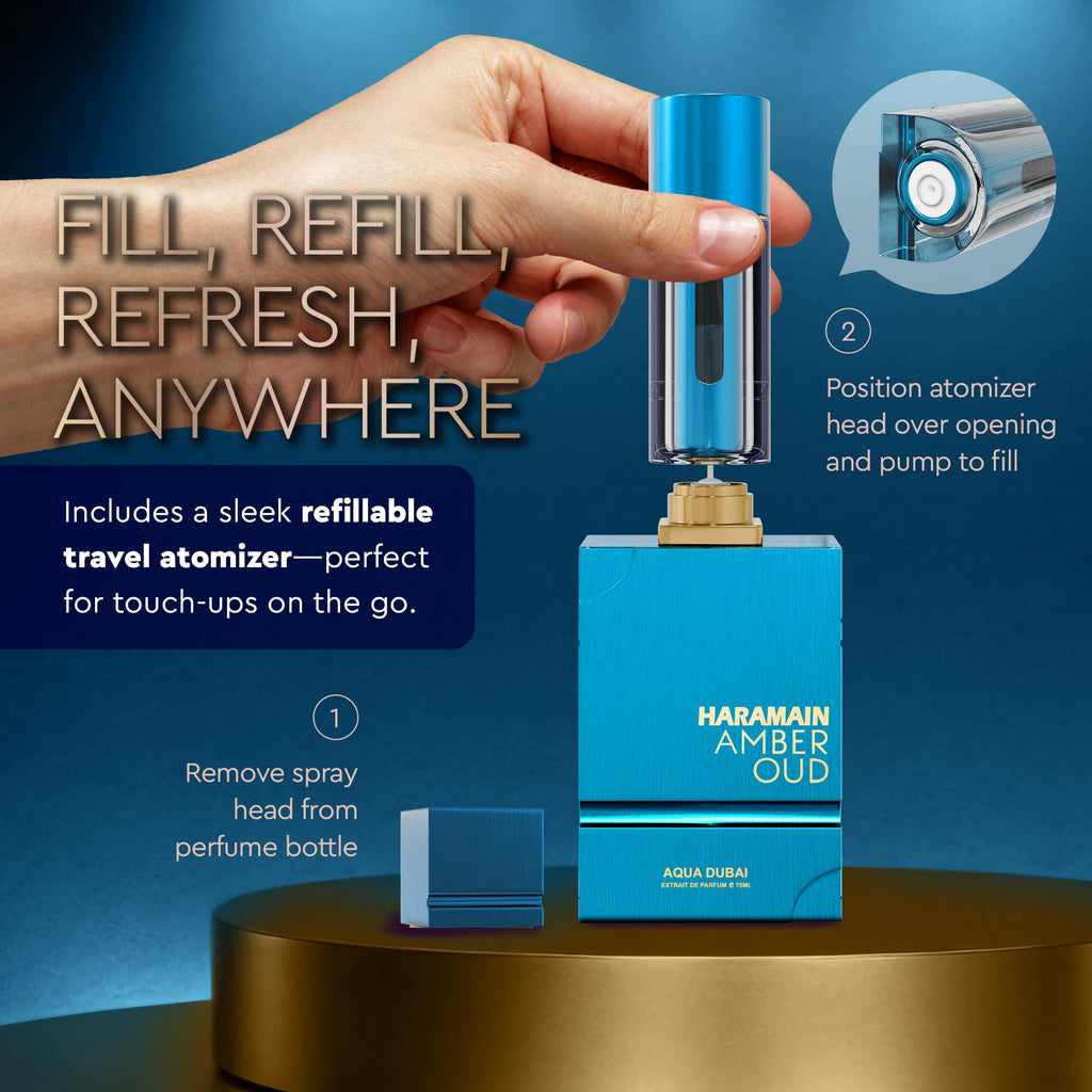 Al Haramain Amber Oud Aqua Dubai Eau de Parfum for Men with Travel Atomizer