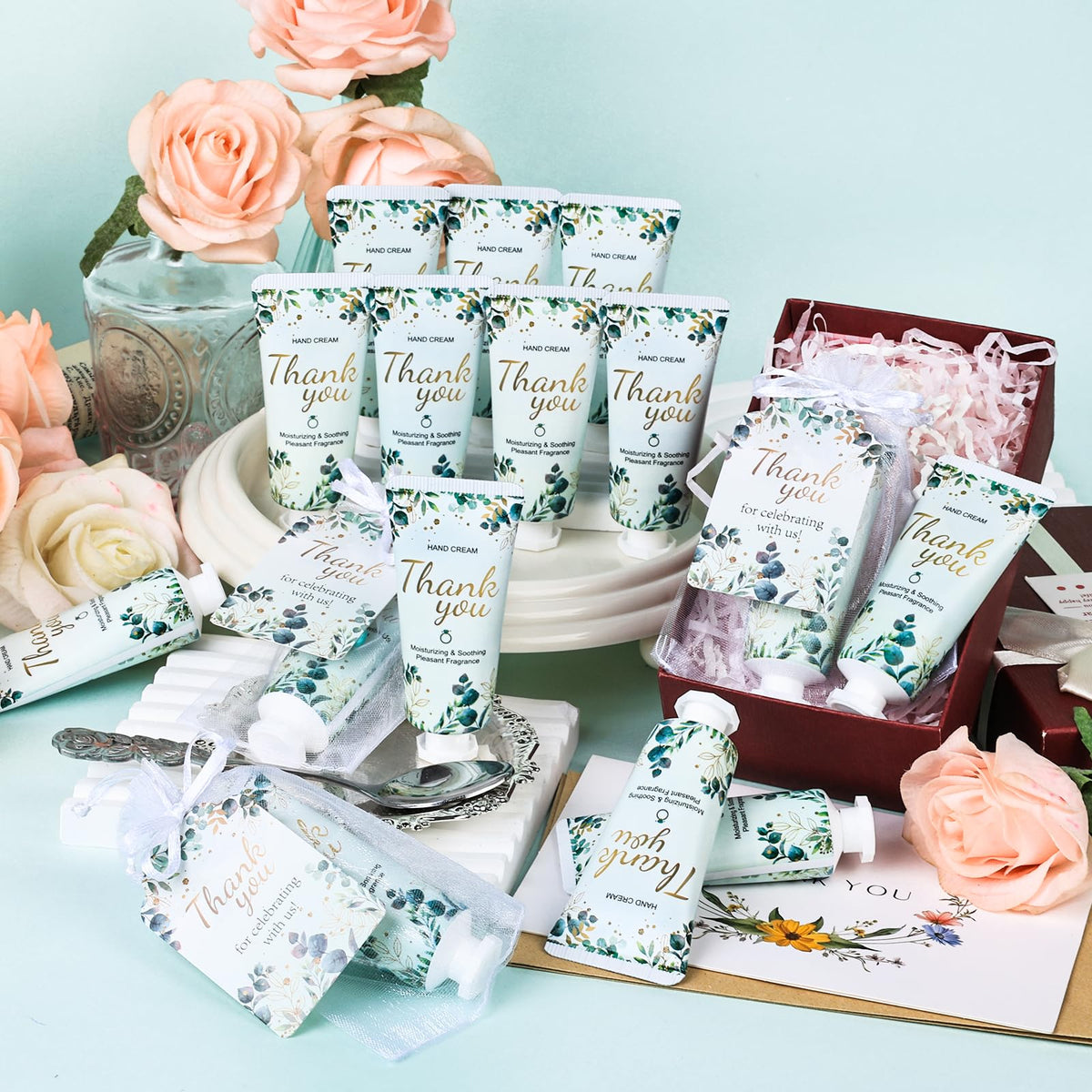 50 Pack Bulk Hand Cream Gift Sets with Organza Bags and Thank You Cards
