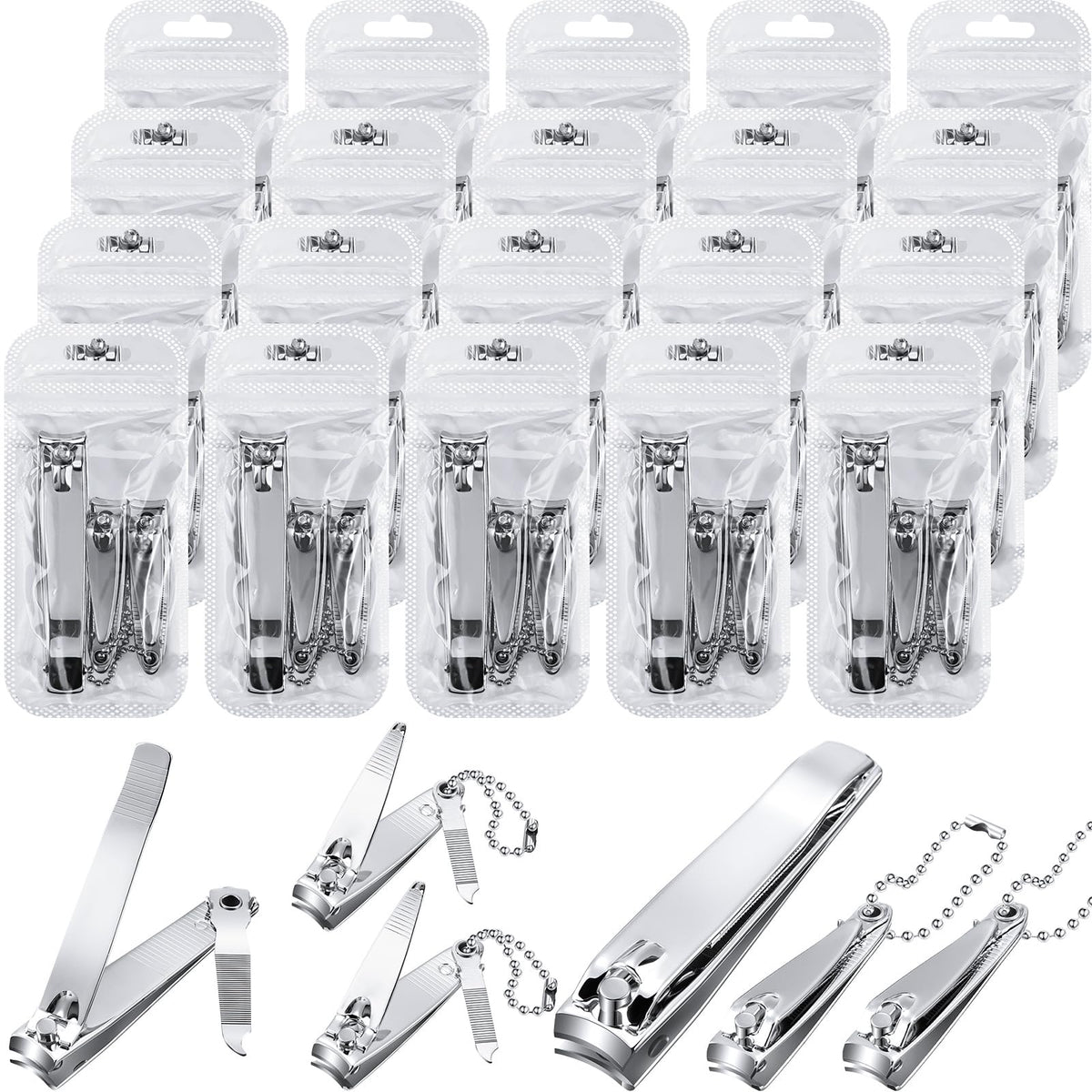 Lasnten 60-Piece Stainless Steel Nail Clipper Set, Fingernail and Toenail Cutters
