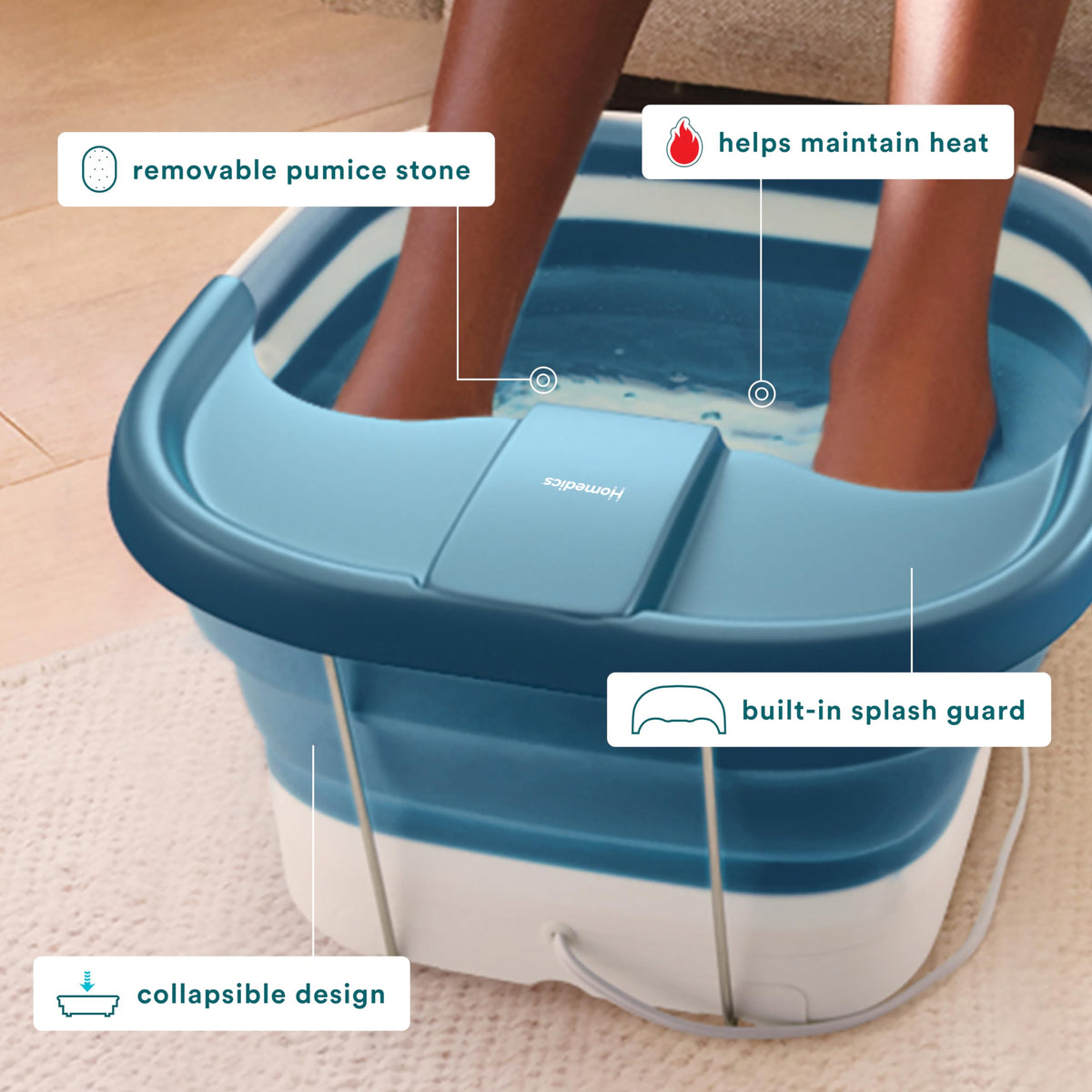 Homedics Smart Space Collapsible Bubble Foot Spa with Heat Maintenance
