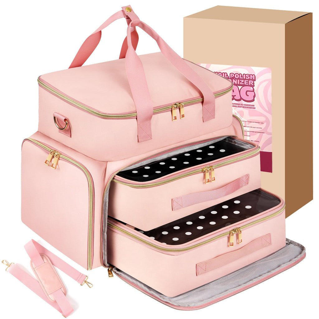 DERSTUEWE Nail Polish Organizer Case with Dividers and Nail Lamp Compartment
