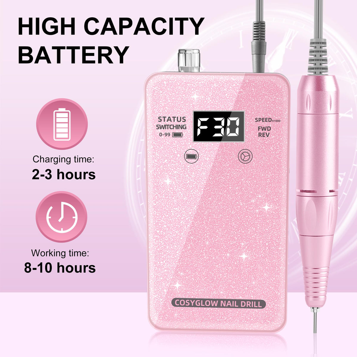 COSYGLOW Portable Cordless Electric Nail Drill Kit