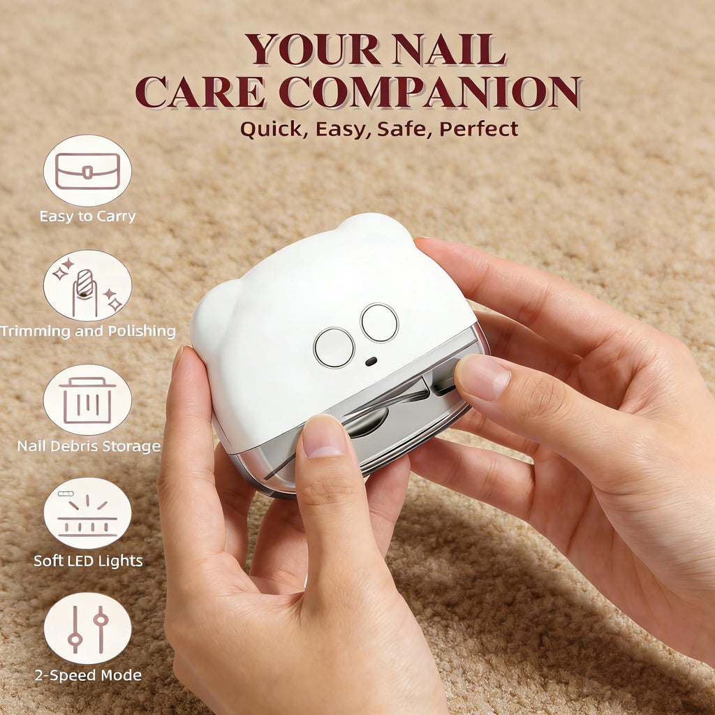 Electric Nail Clipper and Trimmer with LED Light, Filing and Rechargeable Design - White