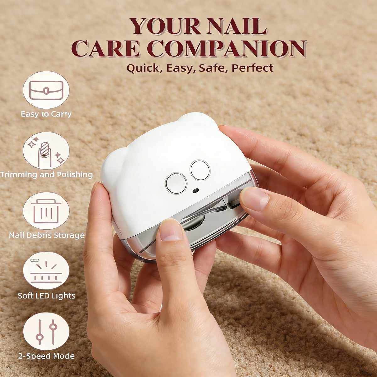 Electric Nail Clipper and Trimmer with LED Light, Filing and Rechargeable Design - White