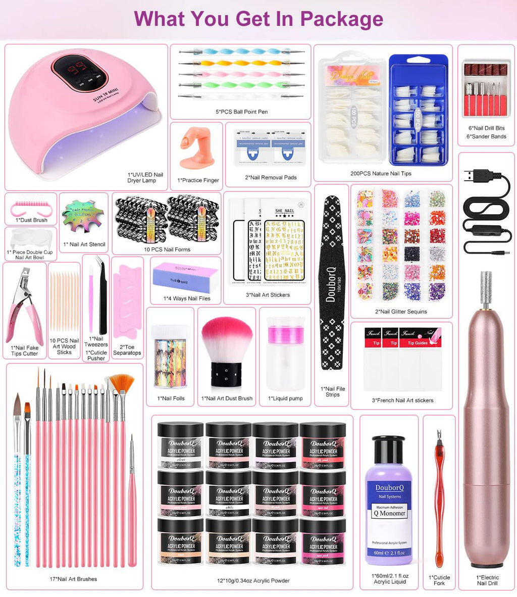 Acrylic Nail Art Kit for Beginners with UV Lamp and Drill