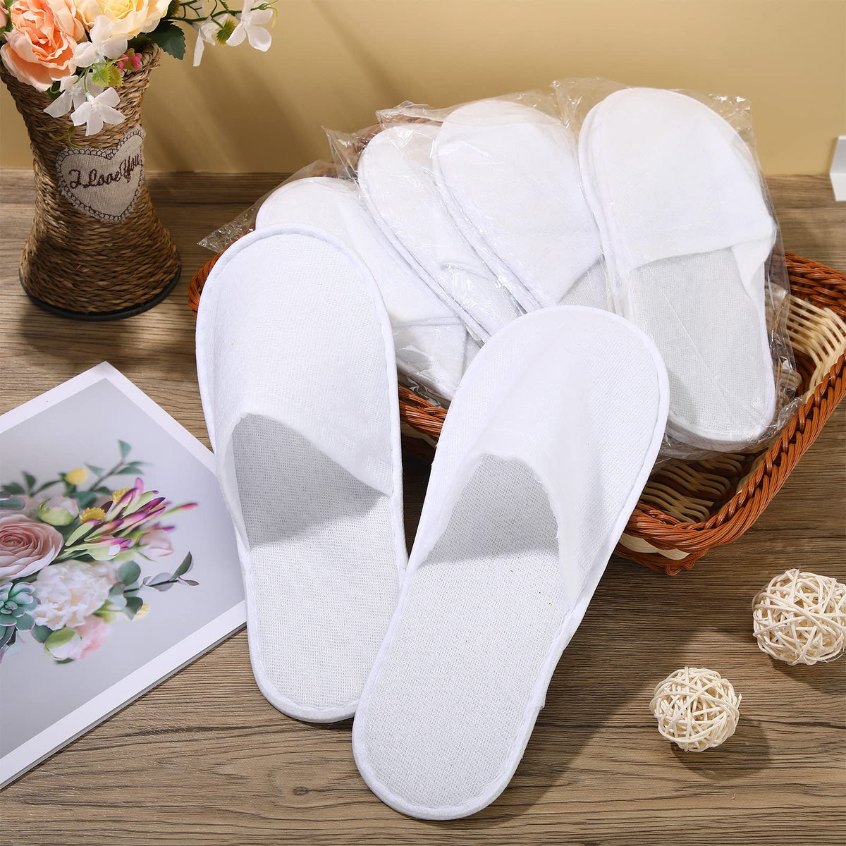 Jecery 40 Pairs Disposable House Slippers, White Closed Toe