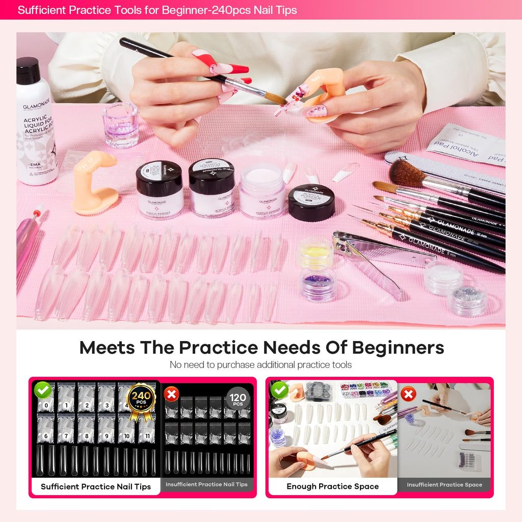 Glamonade Acrylic Nail Kit for Beginners, DIY Nail Art Starter Set