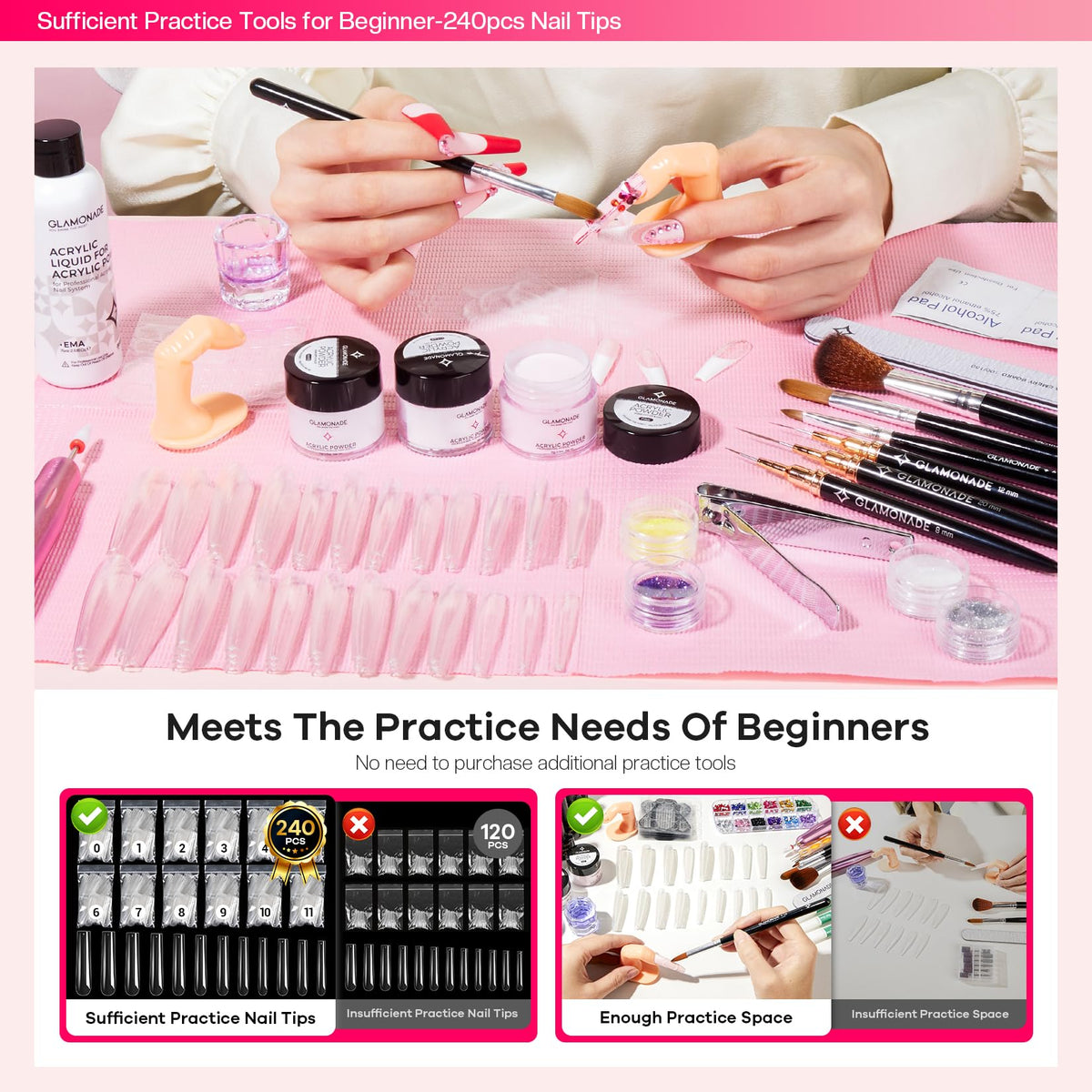 Glamonade Acrylic Nail Kit for Beginners, DIY Nail Art Starter Set