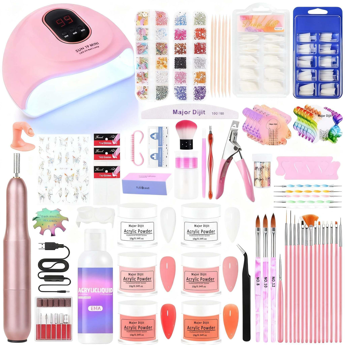 Acrylic Nail Kit with Drill and UV Light for Beginners