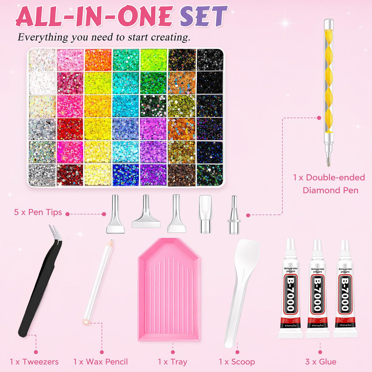 40,000-Piece Resin Rhinestone Bedazzling Kit with 42 Colors and B7000 Glue