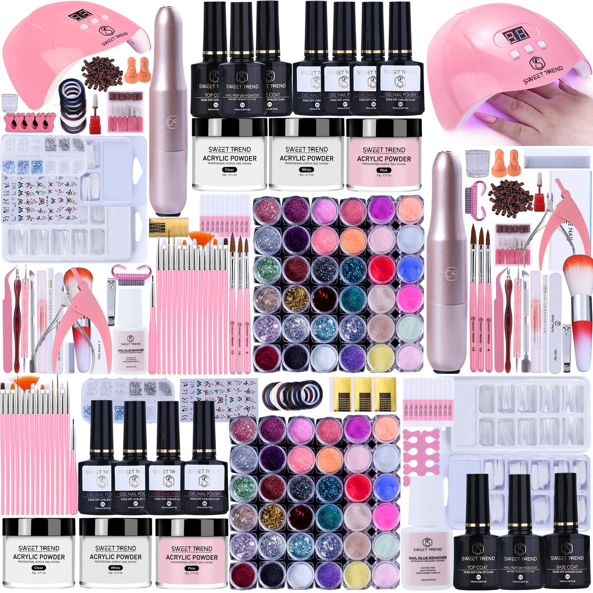 Acrylic Nail Kit for Beginners with Gel Polish, UV Lamp, Nail Drill and Full Tools