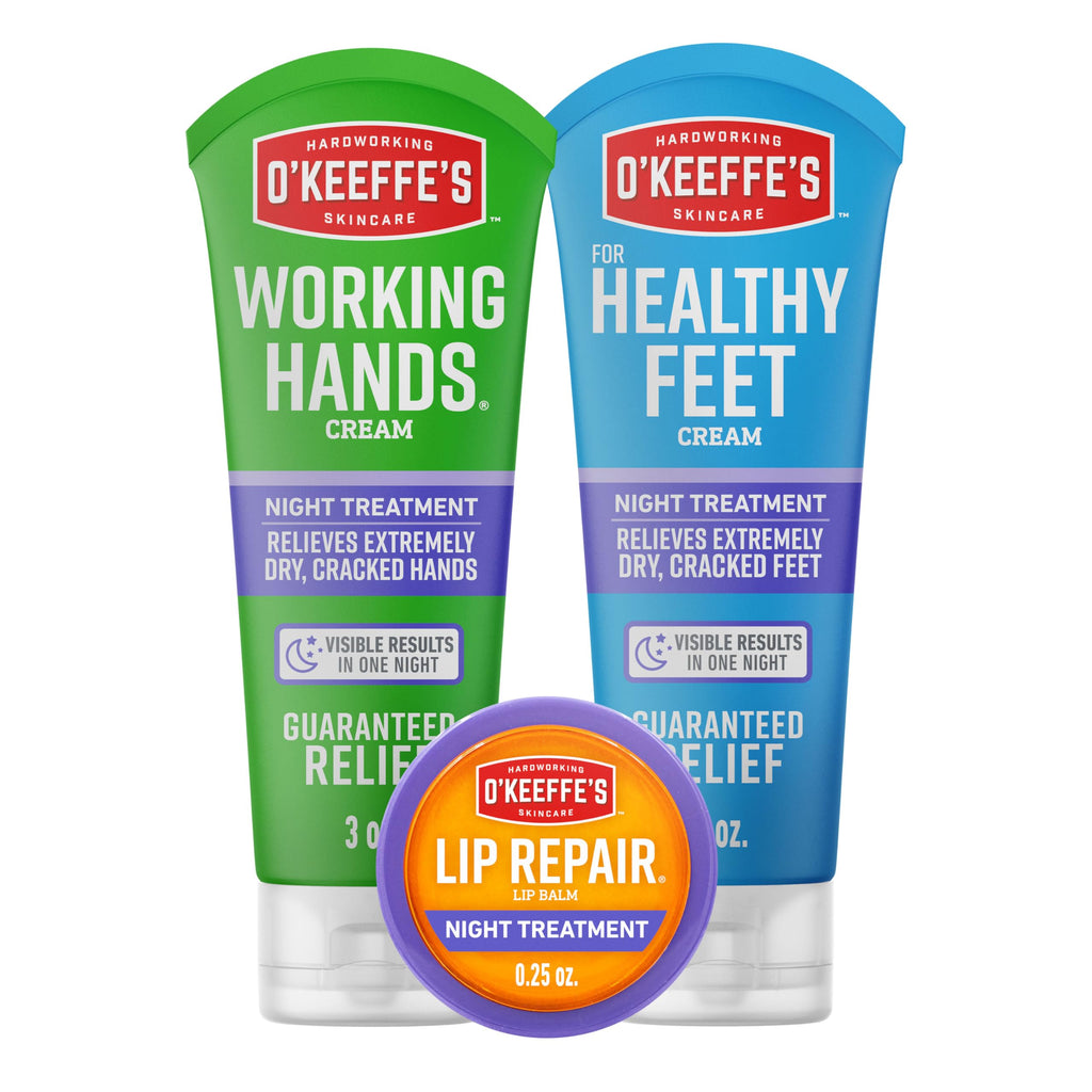 O'Keeffe's Night Treatment Combo Pack for Dry Hands, Feet & Lips