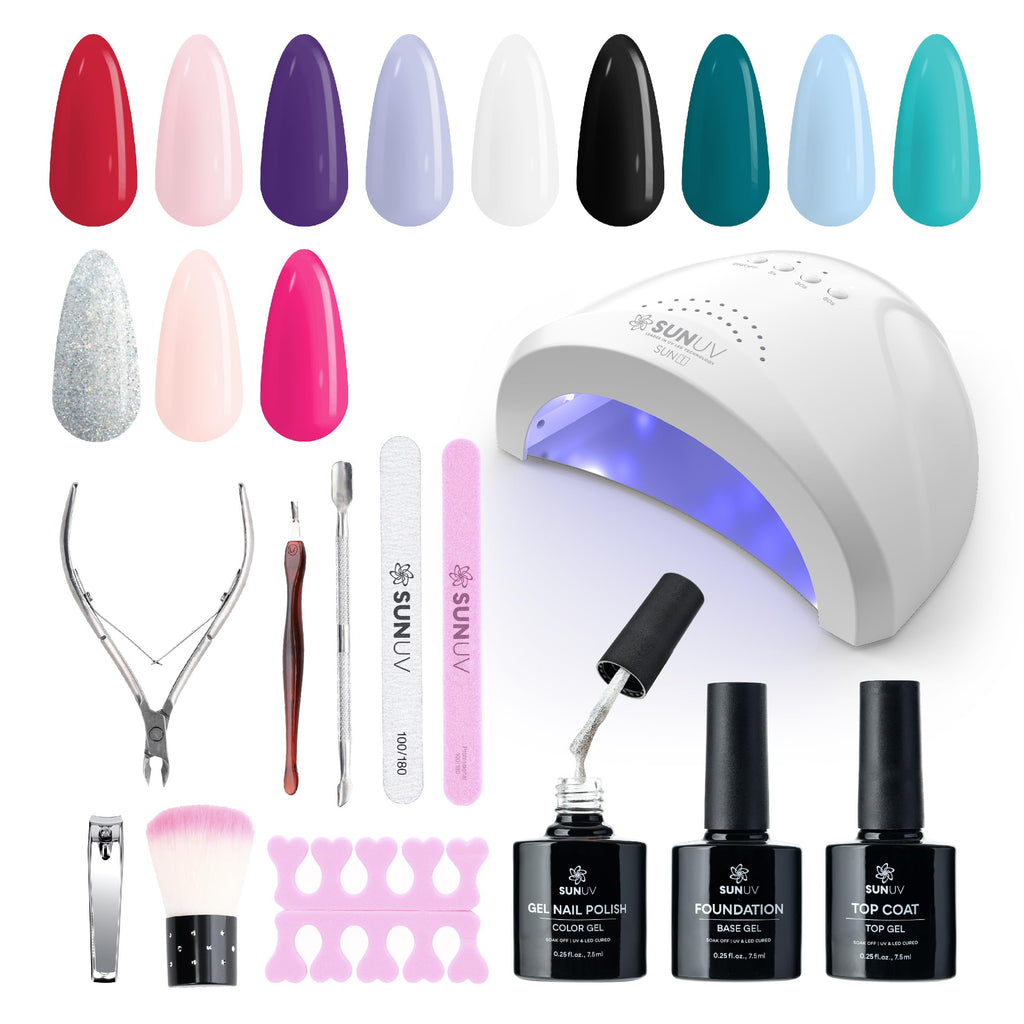 SUNUV Gel Nail Polish Kit with UV/LED Lamp, Base & Top Coat, Nail Tools