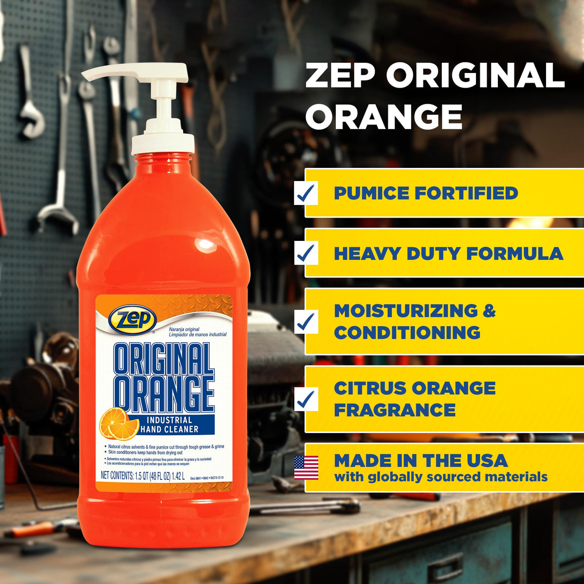 Zep Original Orange Heavy-Duty Hand Cleaner with Pumice, 48 Fl Oz, 6-Pack