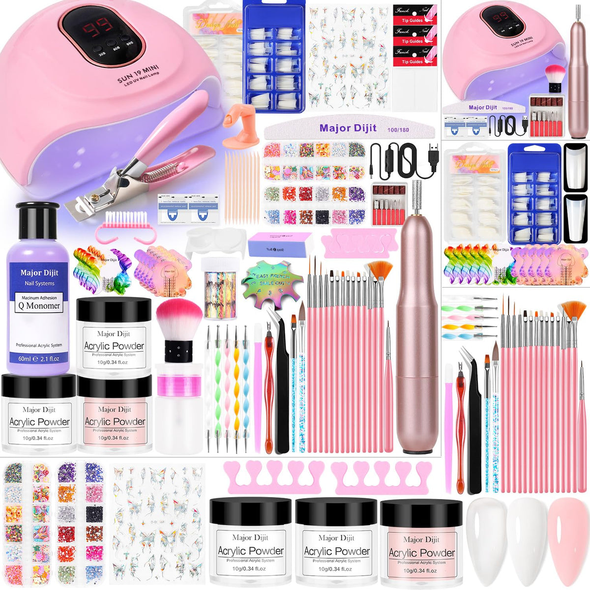 Acrylic Nail Kit Starter Set with Nail Drill, UV Lamp and Nail Art Tools