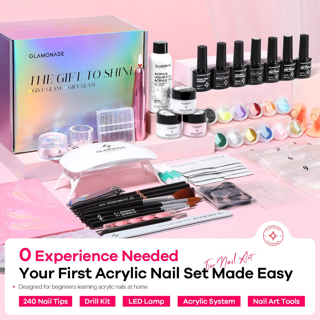 Glamonade Acrylic Nail Kit for Beginners, DIY Nail Art Starter Set