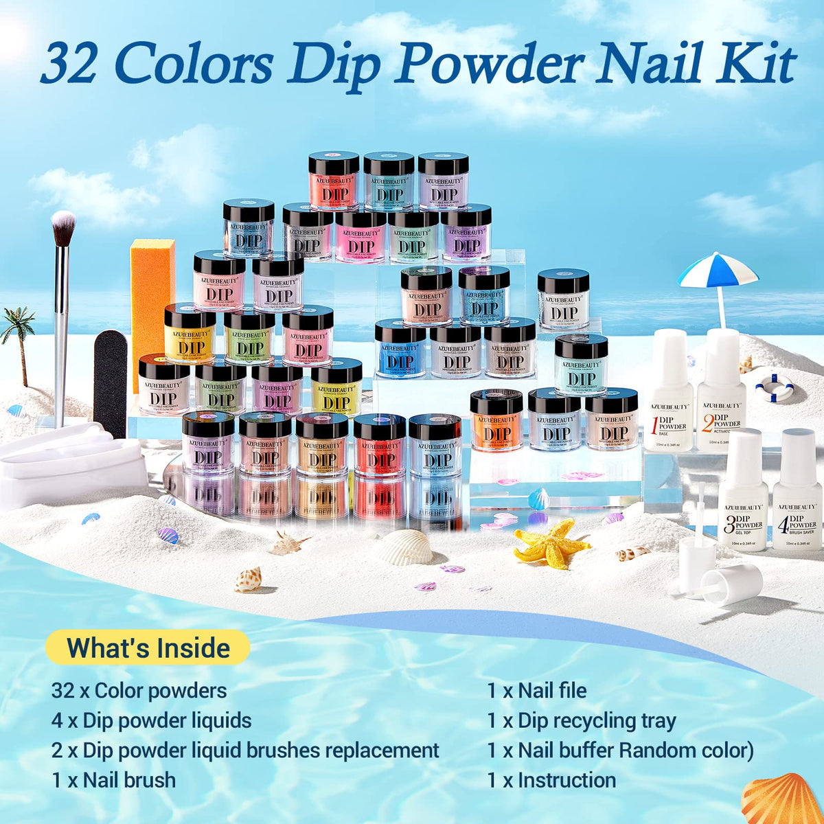 AZUREBEAUTY 42-Piece Dip Powder Nail Kit, 32-Color Starter Set