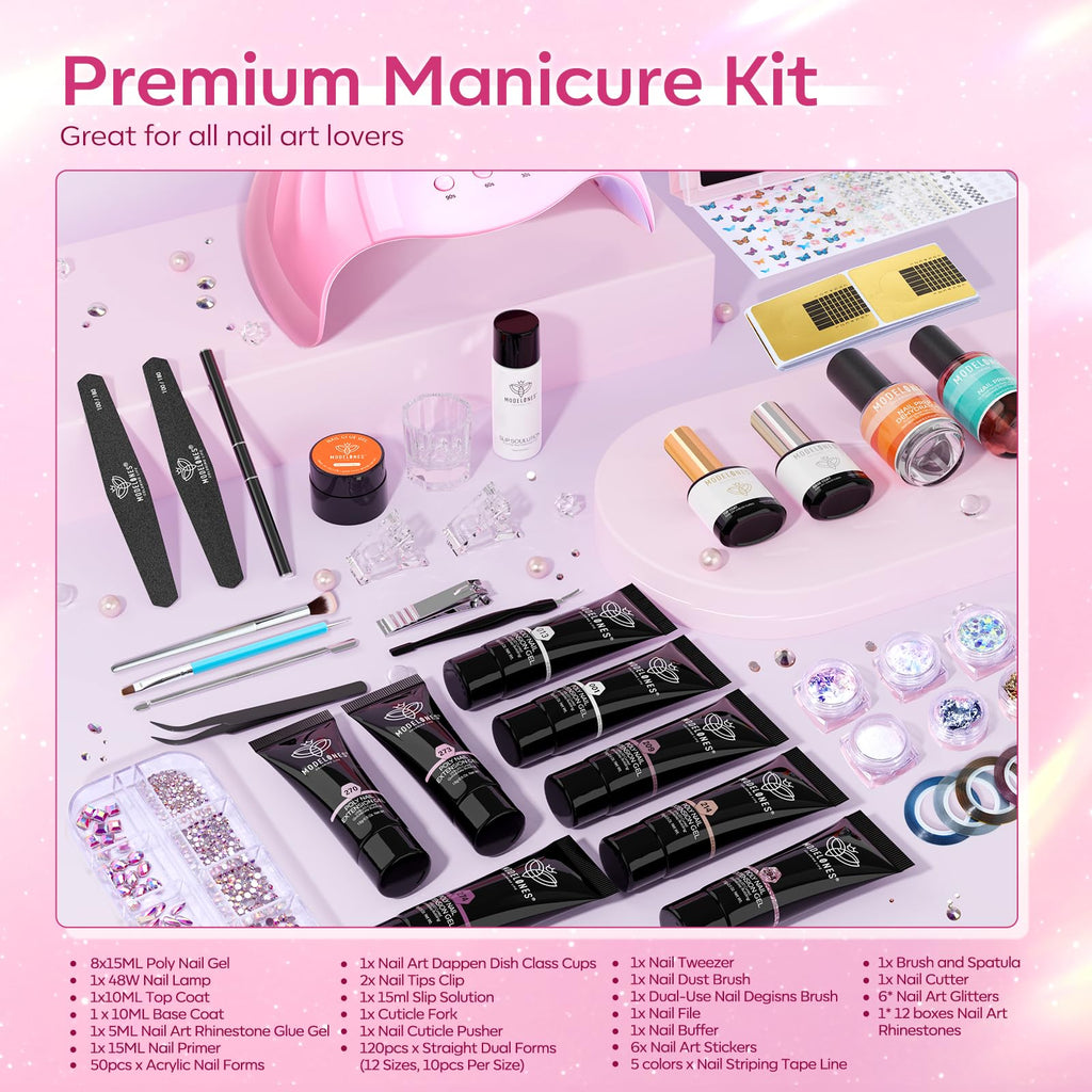Modelones Poly Nail Gel Kit with UV/LED Lamp and Nail Art Supplies